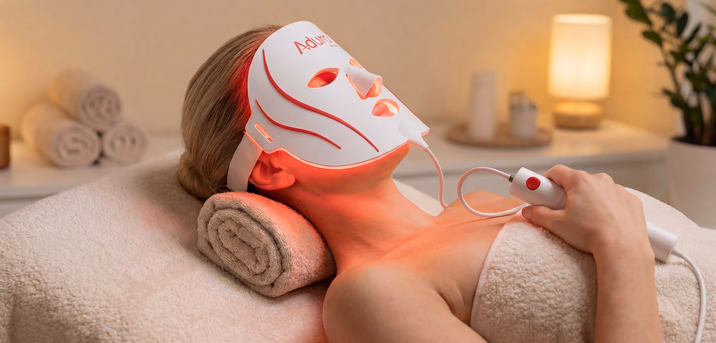 Aduro LED face mask in a spa setting